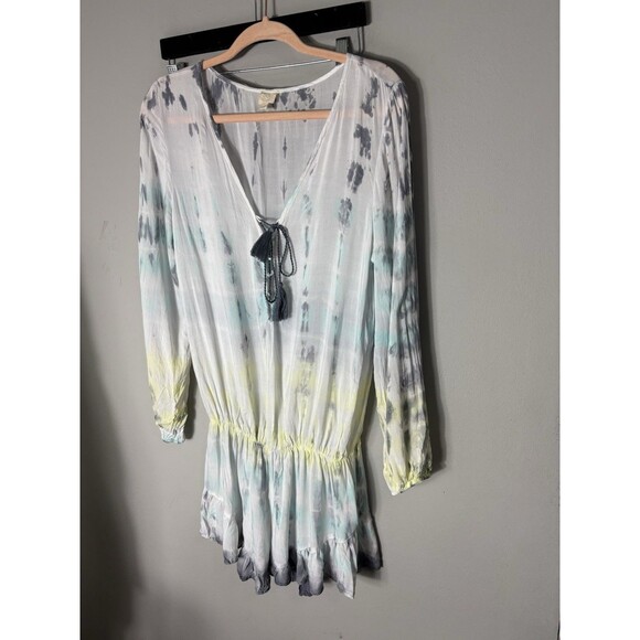 Surf Gypsy Multicolor Flowy Beachy Boho Wide Bell Fairy Sleeve Romper Top M - Picture 1 of 12